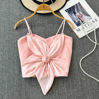 Shezaib Satin Big Bow Flower Bra Top – Soft Padded, Adjustable, Elegant Party Wear Top for Girls & Women