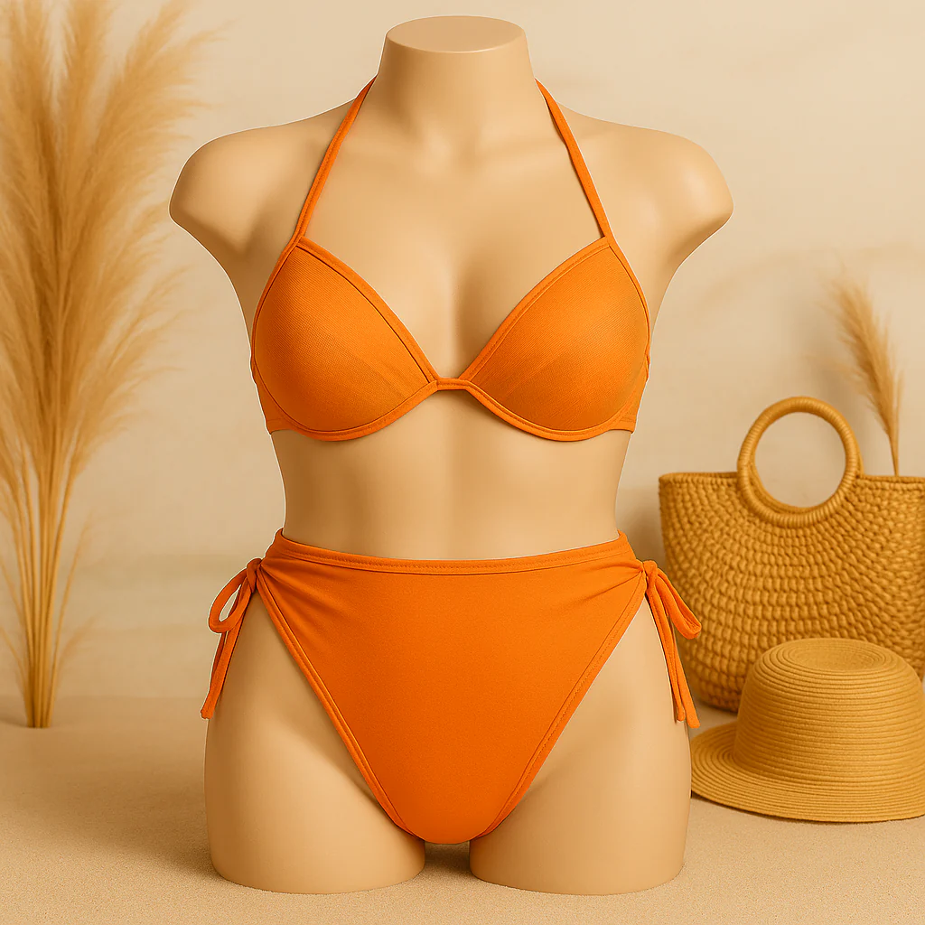 Shezaib Buy 1 Get 1 Free Padded Sexy Plunge Tie Triangle Halter Bikini Set