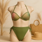 Shezaib Buy 1 Get 1 Free Padded Sexy Plunge Tie Triangle Halter Bikini Set