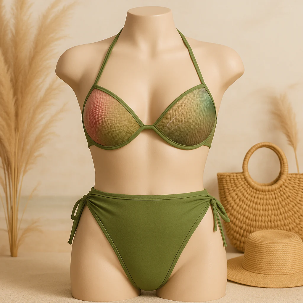 Shezaib Buy 1 Get 1 Free Padded Sexy Plunge Tie Triangle Halter Bikini Set