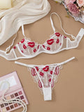 Flourish Sexy Red Kiss Lace Lingerie Set – Sheer Mesh Non-Padded Wired Bra & Panty B117