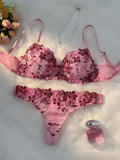 Shezaib Undergarments New Style Sexy Elegant Red Flower Lace Lingerie Set  Non Padded Wired bra  – Soft Mesh Floral Embroidered Bra & Panty MSL402