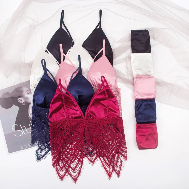 Shezaib Elegant Satin & Lace Lingerie Set – Soft Bralette with Matching Thong
