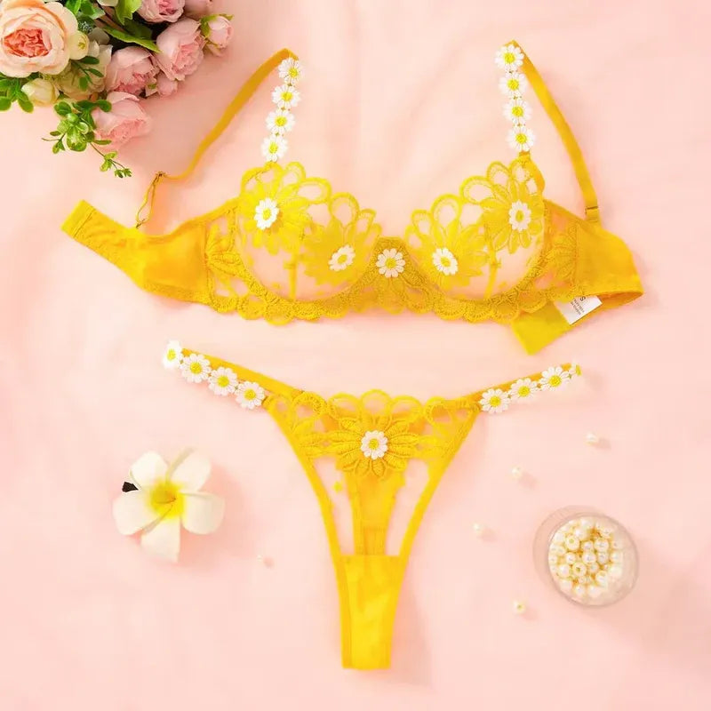 Shezaib Sexy Elegant White Lace Lingerie Set – Soft Mesh Floral Embroidered Bra & Panty