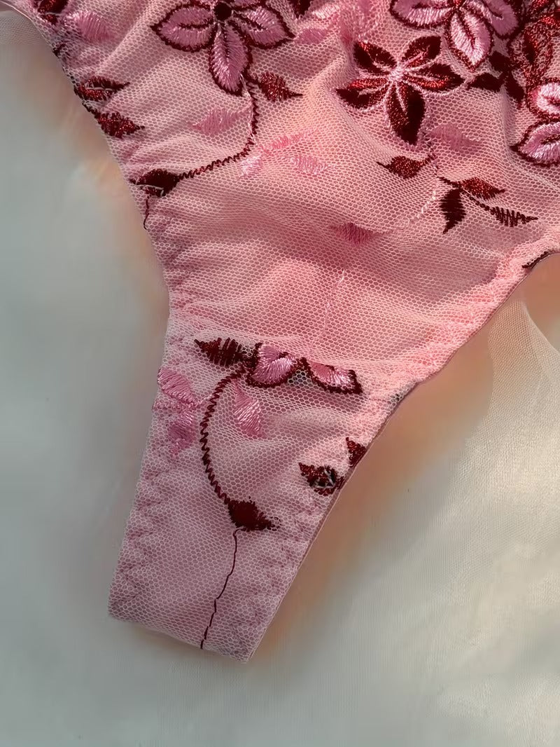 Shezaib Undergarments New Style Sexy Elegant Red Flower Lace Lingerie Set  Non Padded Wired bra  – Soft Mesh Floral Embroidered Bra & Panty MSL402