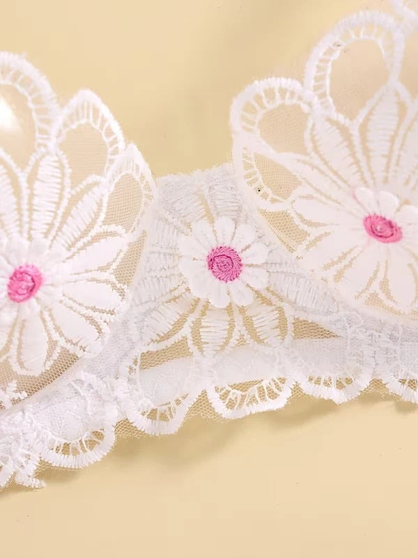 Shezaib Sexy Elegant White Lace Lingerie Set – Soft Mesh Floral Embroidered Bra & Panty