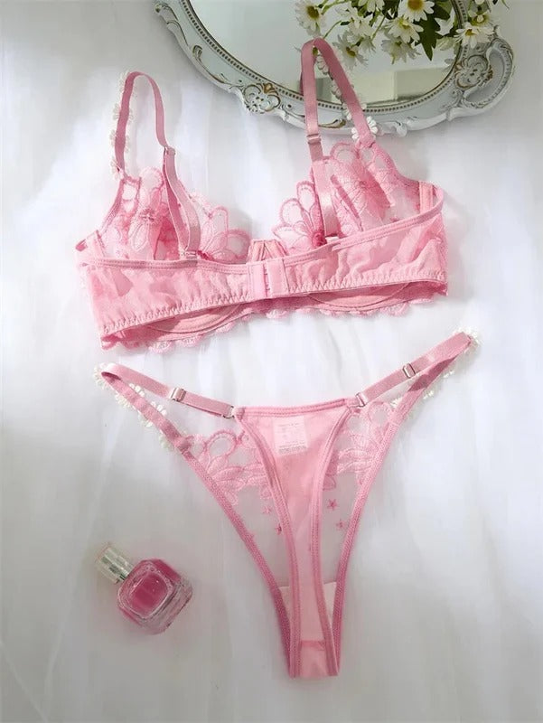 Shezaib Sexy Elegant White Lace Lingerie Set – Soft Mesh Floral Embroidered Bra & Panty