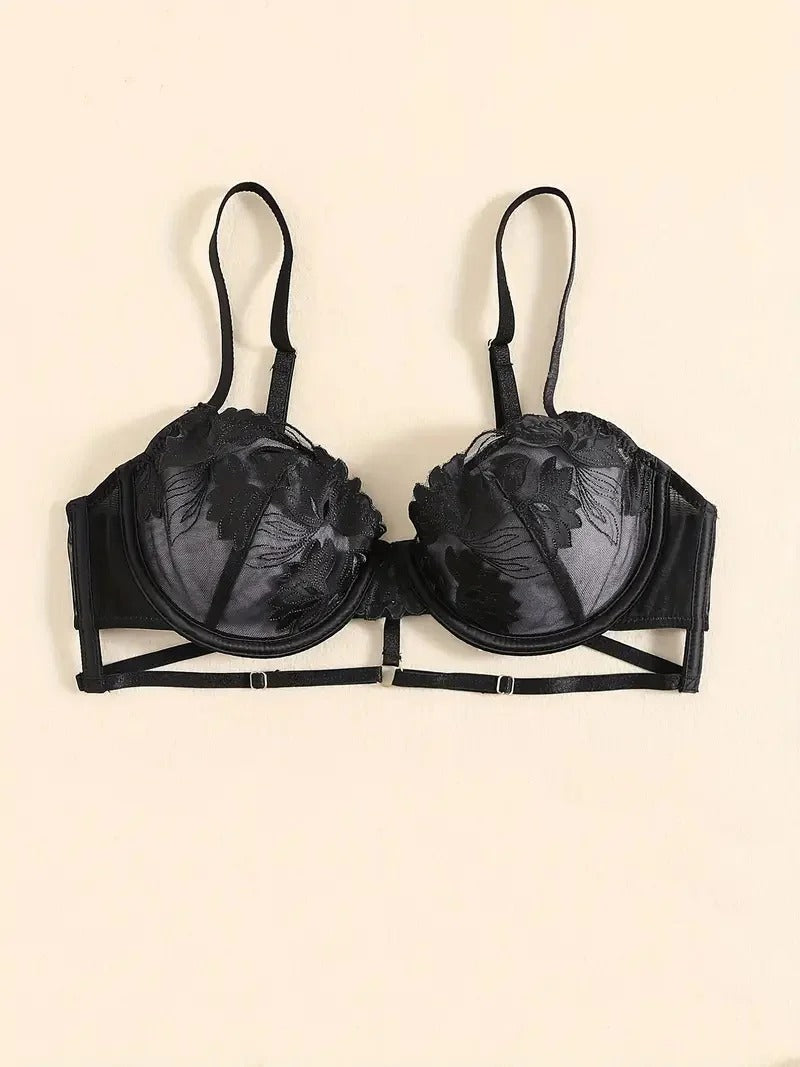 Flourish Floral Embroidered Bra & Panty Set | Lightly Padded Underwired Cups with Adjustable Straps B15