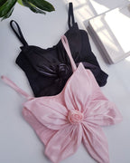 Shezaib Satin Big Bow Flower Bra Top – Soft Padded, Adjustable, Elegant Party Wear Top for Girls & Women