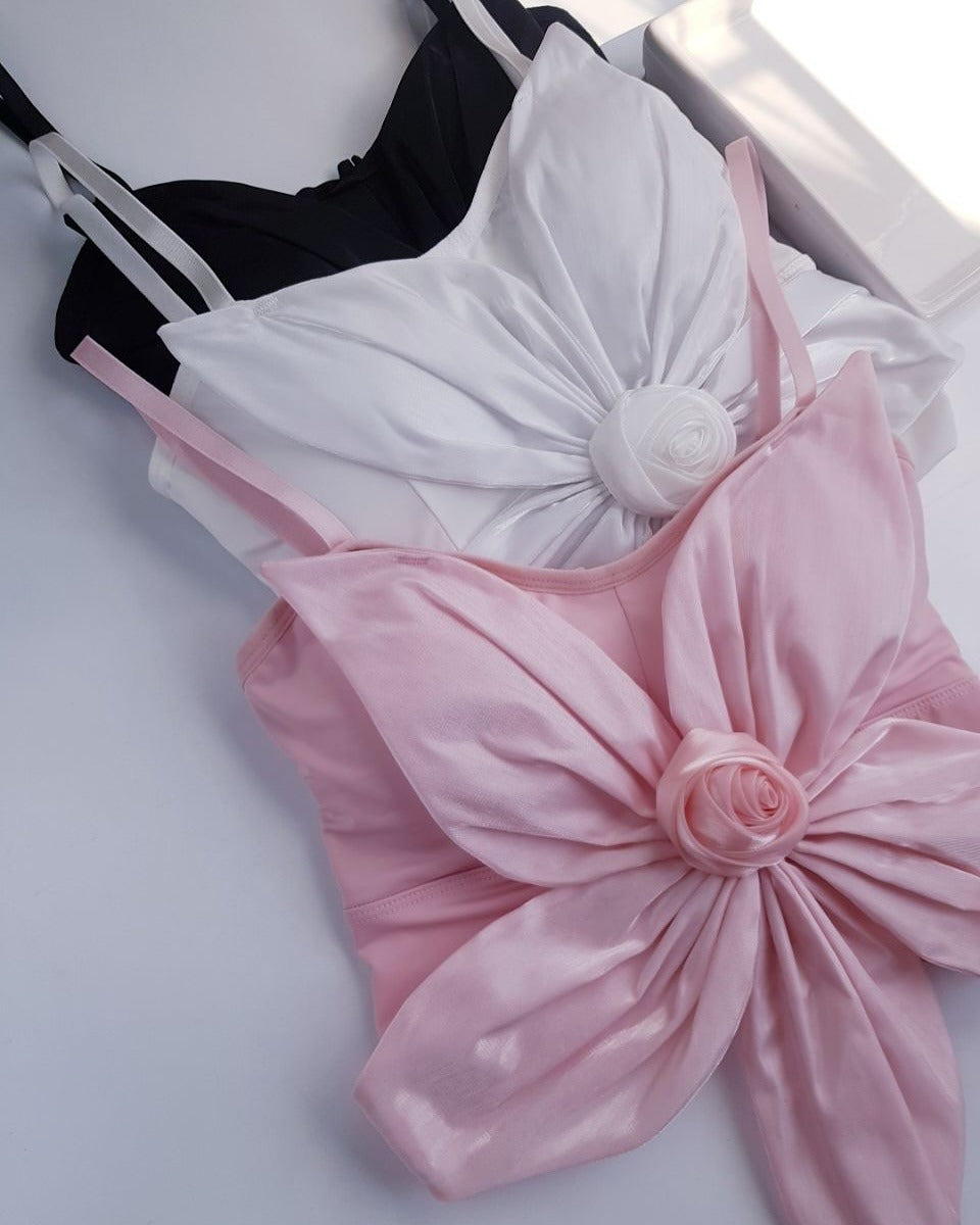 Shezaib Satin Big Bow Flower Bra Top – Soft Padded, Adjustable, Elegant Party Wear Top for Girls & Women