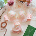 Flourish Pastel Pink Floral Embroidered Bra & Panty Set | Delicate Ruffle & Bow Design 022