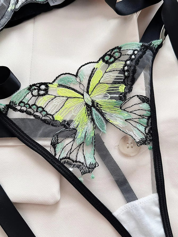 Shezaib  New Lace-Trimmed, Embroidered Butterfly Pattern, Single-Layer Ultra-Thin Bra And Underwear Set