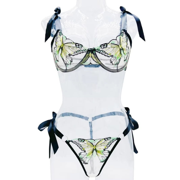 Shezaib  New Lace-Trimmed, Embroidered Butterfly Pattern, Single-Layer Ultra-Thin Bra And Underwear Set