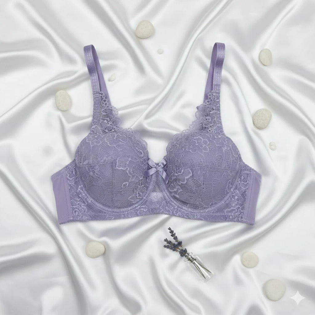 Shezaib Fancy Lace Wired Bra Premium Quality Wire Bra Soft & Comfortable Full Coverage Bra Stylish Floral Lace Design Party, Daily & Casual Wear Bra 37620