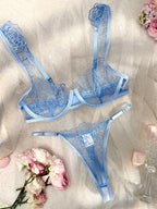 Shezaib Undergarments New Style Sexy Elegant Flower Lace Lingerie Set  Non Padded Wired bra  – Soft Mesh Floral Embroidered Bra & Panty L2201