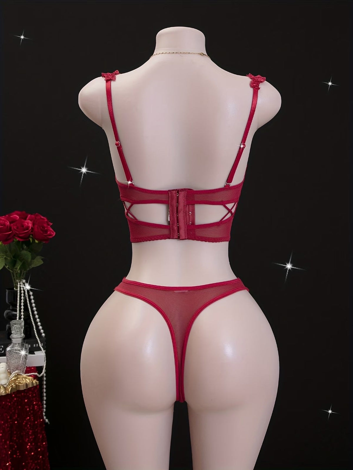 Lingerie Set - Sexy  Flirty Hot  Floral Embroidered Design Perfect for Adults -B024