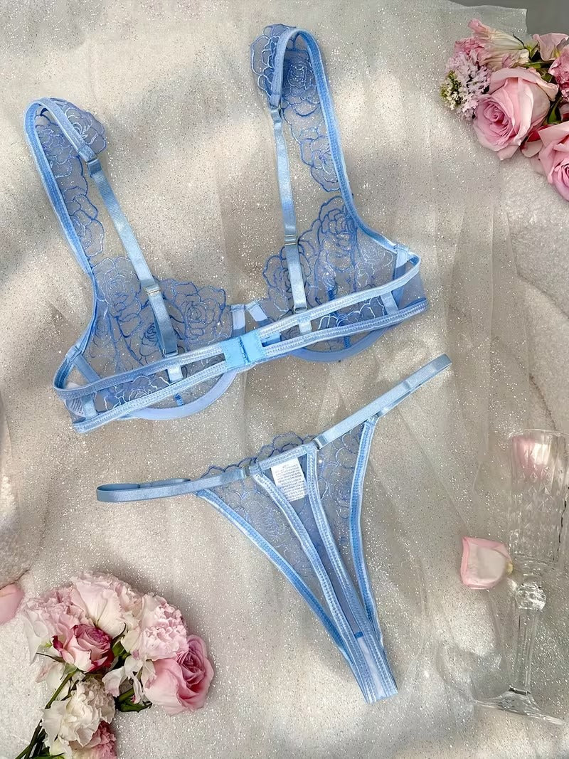 Shezaib Undergarments New Style Sexy Elegant Flower Lace Lingerie Set  Non Padded Wired bra  – Soft Mesh Floral Embroidered Bra & Panty L2201