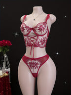 Lingerie Set - Sexy  Flirty Hot  Floral Embroidered Design Perfect for Adults -B024