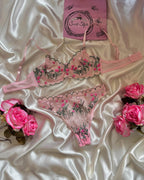 Shezaib Non-Padded wired Bra Panty Set – Blossom Charm Pink Embroidered Sheer Lingerie B172