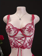 Lingerie Set - Sexy  Flirty Hot  Floral Embroidered Design Perfect for Adults -B024