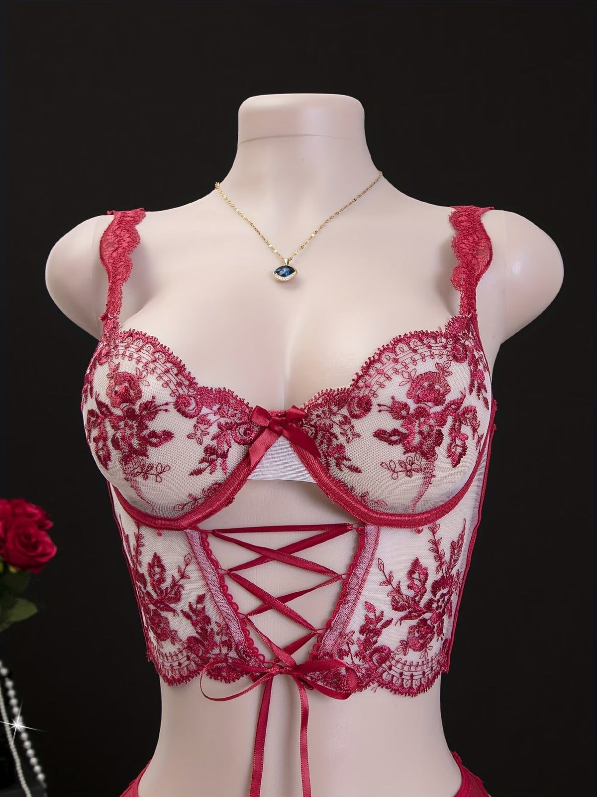 Lingerie Set - Sexy  Flirty Hot  Floral Embroidered Design Perfect for Adults -B024