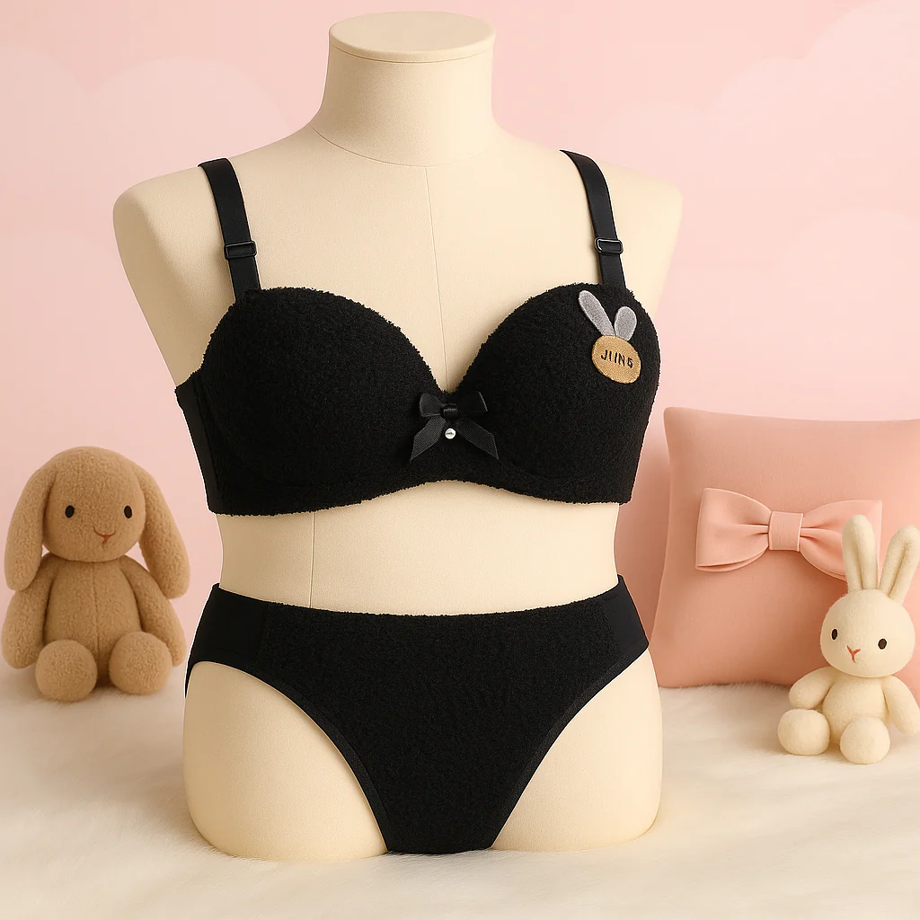 New High Quality Sexy Cute Soft Plush Design Bra & Panty Set E991