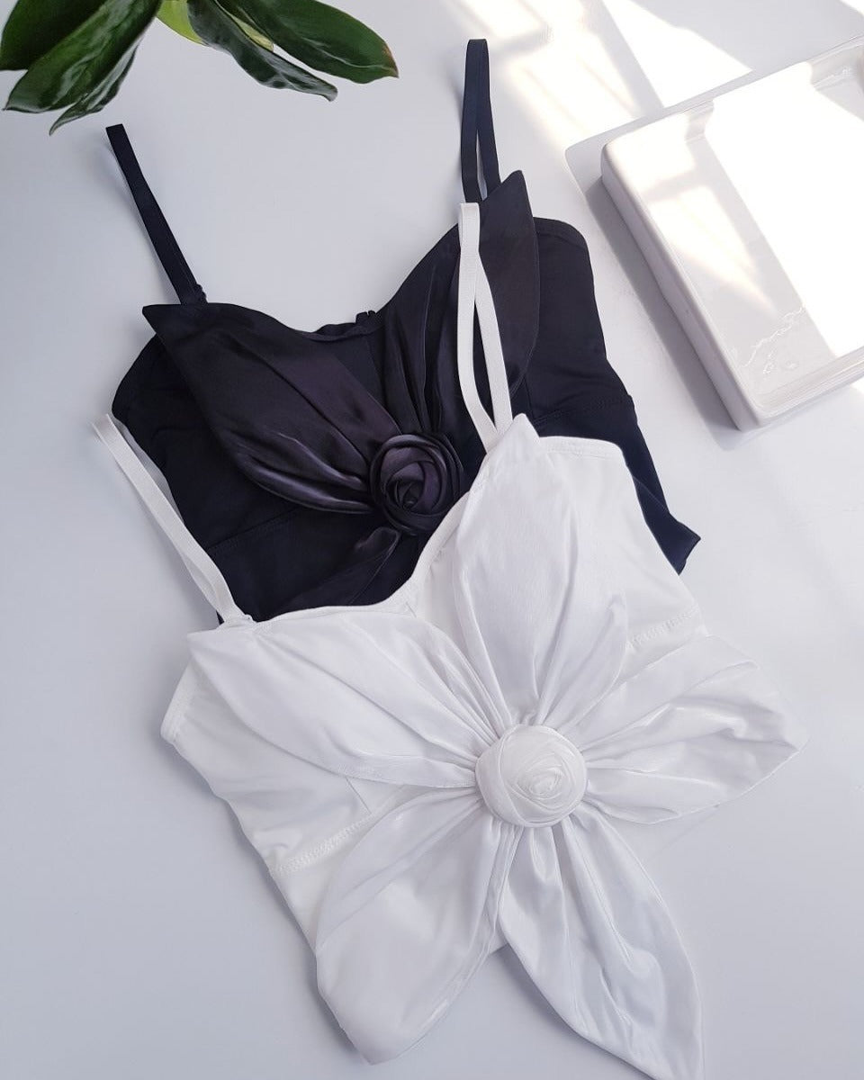 Shezaib Satin Big Bow Flower Bra Top – Soft Padded, Adjustable, Elegant Party Wear Top for Girls & Women