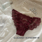 Pack Of 3 Women's Elegant Floral Lace Panty with Ruffle Frill Detailing, Soft Sheer Lace Fabric, Stylish Feminine Design, Comfortable Ladies Underwear & Beautiful Delicate Lingerie 351
