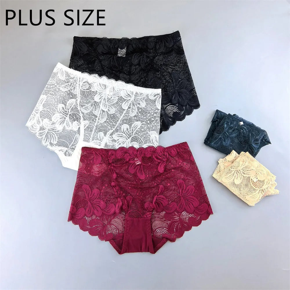 Shezaib Pack Of 3 Women’s Hollow-Out Lace Sexy High-Waist Embroidered Floral Transparent Comfortable panty