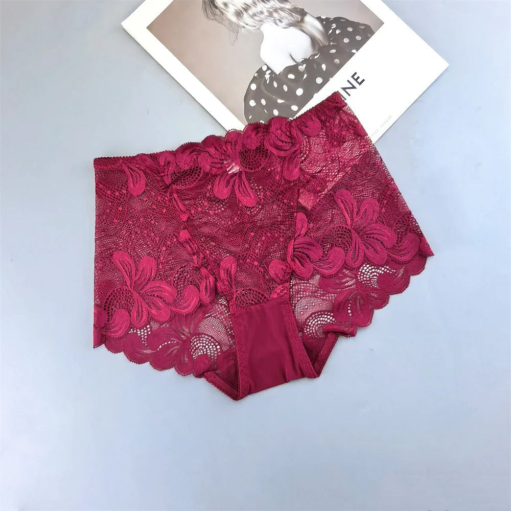 Shezaib Pack Of 3 Women’s Hollow-Out Lace Sexy High-Waist Embroidered Floral Transparent Comfortable panty