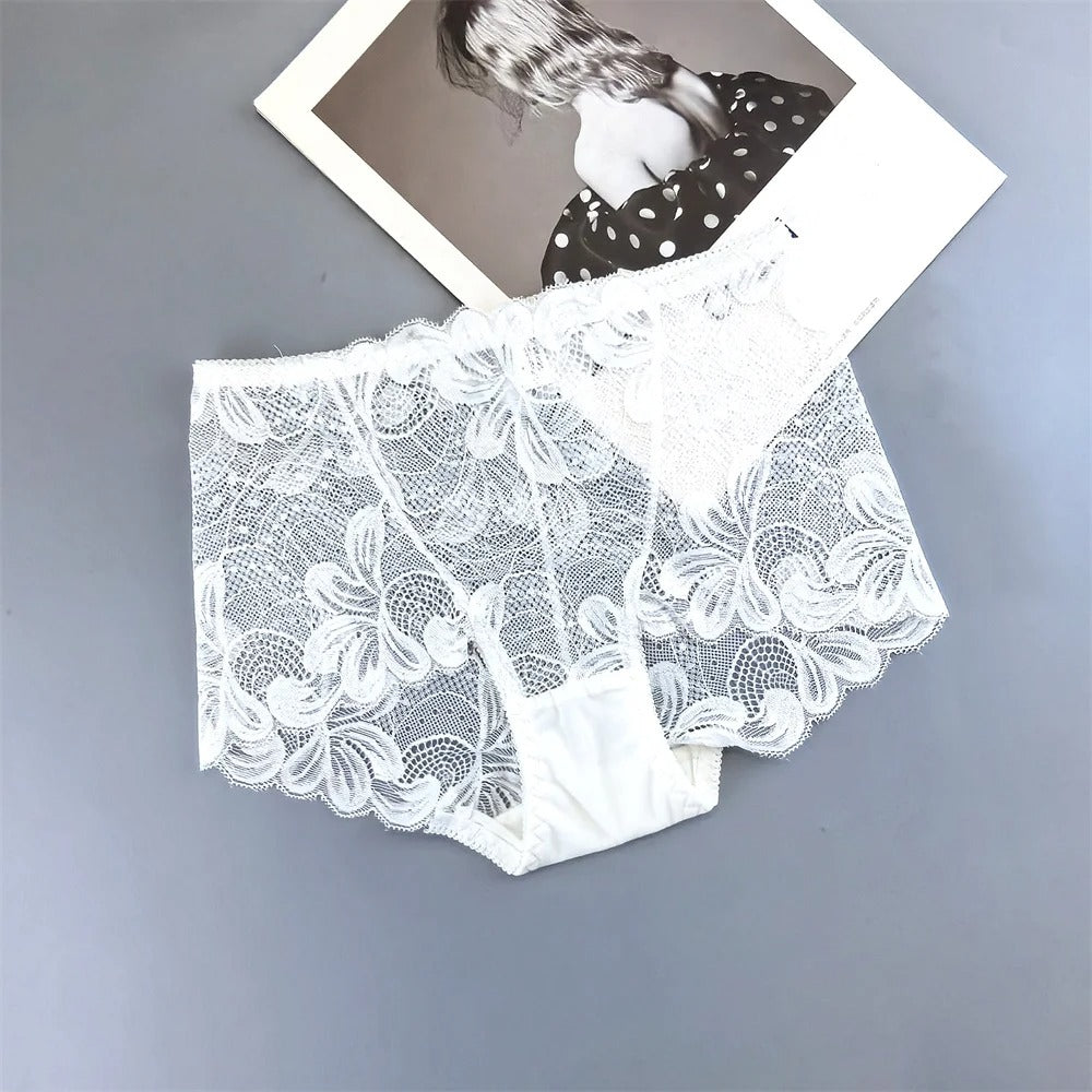 Shezaib Pack Of 3 Women’s Hollow-Out Lace Sexy High-Waist Embroidered Floral Transparent Comfortable panty