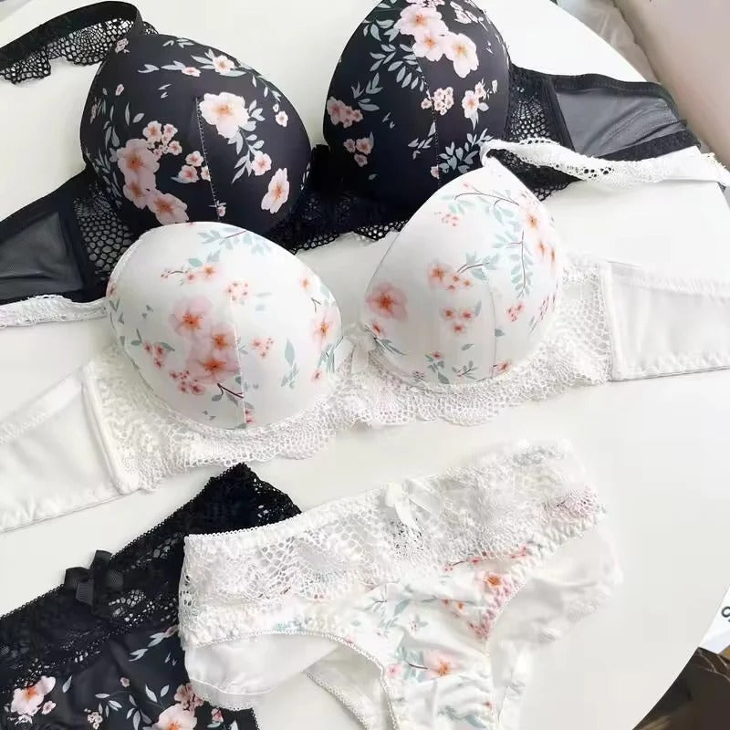Shezaib Undergarments Floral Lace Bra & Panty Set – Padded Push-Up Design with Elegant Embroidery