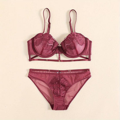Flourish Floral Embroidered Bra & Panty Set | Lightly Padded Underwired Cups with Adjustable Straps B15