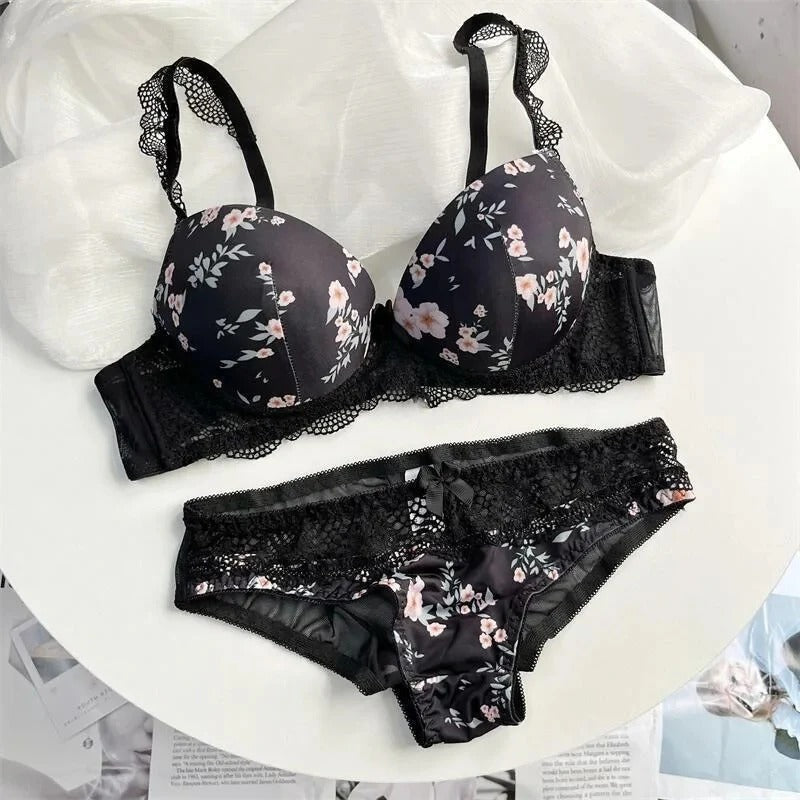 Shezaib Undergarments Floral Lace Bra & Panty Set – Padded Push-Up Design with Elegant Embroidery