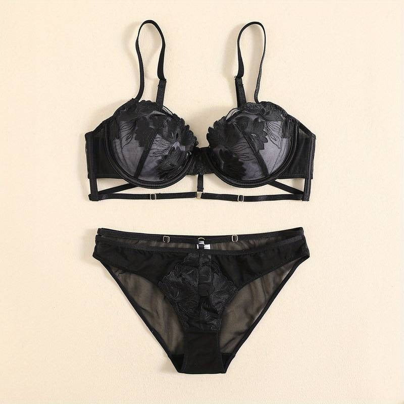 Flourish Floral Embroidered Bra & Panty Set | Lightly Padded Underwired Cups with Adjustable Straps B15
