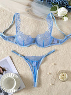 Shezaib Undergarments New Style Sexy Elegant Flower Lace Lingerie Set  Non Padded Wired bra  – Soft Mesh Floral Embroidered Bra & Panty L2201