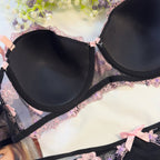 Shezaib Midnight Blossom Lace Lingerie Set – Elegant Black & Blush Embroidered Soft Pad Wired Bra & Panty Set 18406-01