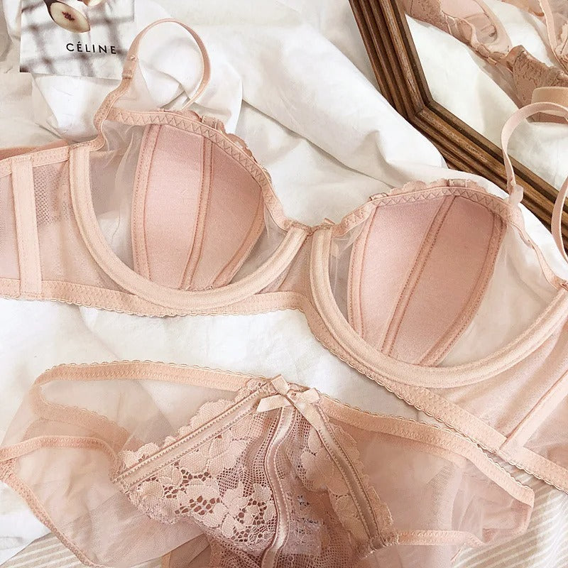 Shezaib Sexy Half Cup Floral Light Padded Bra and Panty Set 000
