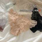 Pack Of 3 Women's Elegant Floral Lace Panty with Ruffle Frill Detailing, Soft Sheer Lace Fabric, Stylish Feminine Design, Comfortable Ladies Underwear & Beautiful Delicate Lingerie 351