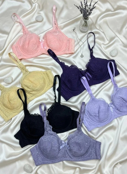 Shezaib Fancy Lace Wired Bra Premium Quality Wire Bra Soft & Comfortable Full Coverage Bra Stylish Floral Lace Design Party, Daily & Casual Wear Bra 37620