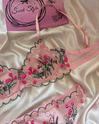 Shezaib Non-Padded wired Bra Panty Set – Blossom Charm Pink Embroidered Sheer Lingerie B172