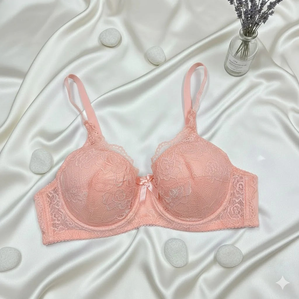 Shezaib Fancy Lace Wired Bra Premium Quality Wire Bra Soft & Comfortable Full Coverage Bra Stylish Floral Lace Design Party, Daily & Casual Wear Bra 37620