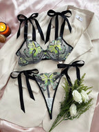 Shezaib  New Lace-Trimmed, Embroidered Butterfly Pattern, Single-Layer Ultra-Thin Bra And Underwear Set