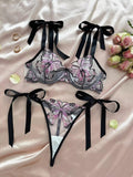 Shezaib  New Lace-Trimmed, Embroidered Butterfly Pattern, Single-Layer Ultra-Thin Bra And Underwear Set