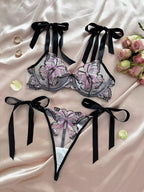 Shezaib  New Lace-Trimmed, Embroidered Butterfly Pattern, Single-Layer Ultra-Thin Bra And Underwear Set