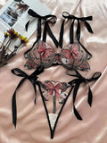 Shezaib  New Lace-Trimmed, Embroidered Butterfly Pattern, Single-Layer Ultra-Thin Bra And Underwear Set