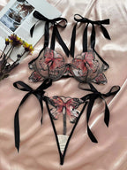 Shezaib  New Lace-Trimmed, Embroidered Butterfly Pattern, Single-Layer Ultra-Thin Bra And Underwear Set