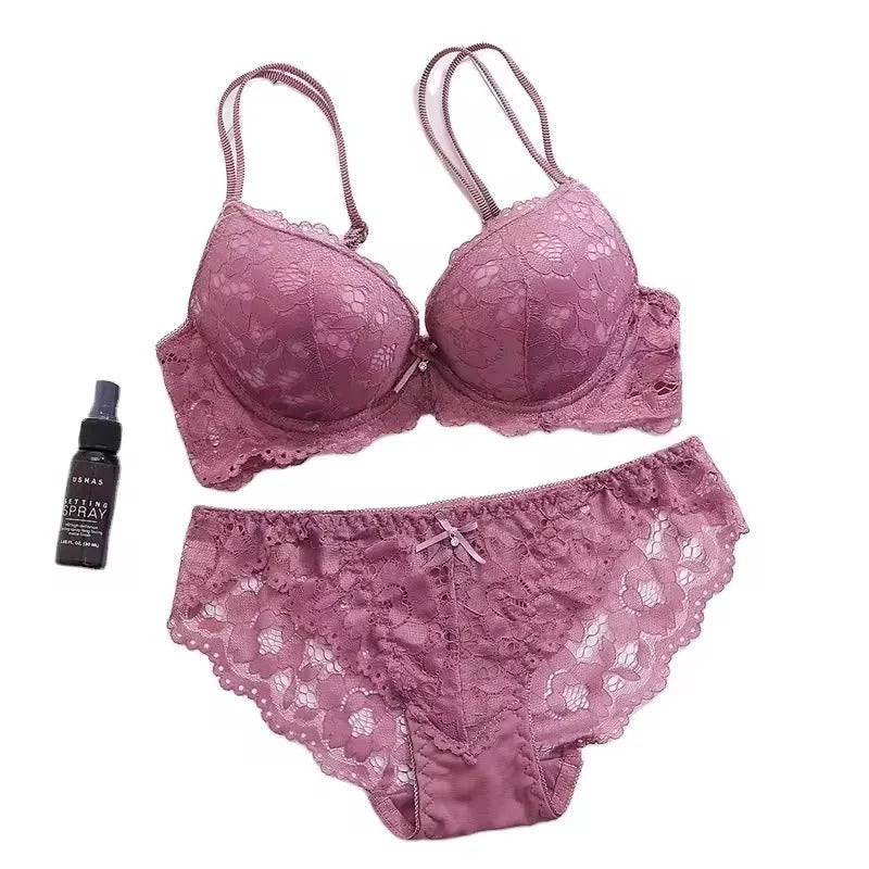 Flourish Elegant Lace Bra & Panty Set – Push Up & Double Padded Comfort with Floral Detailing (8855)