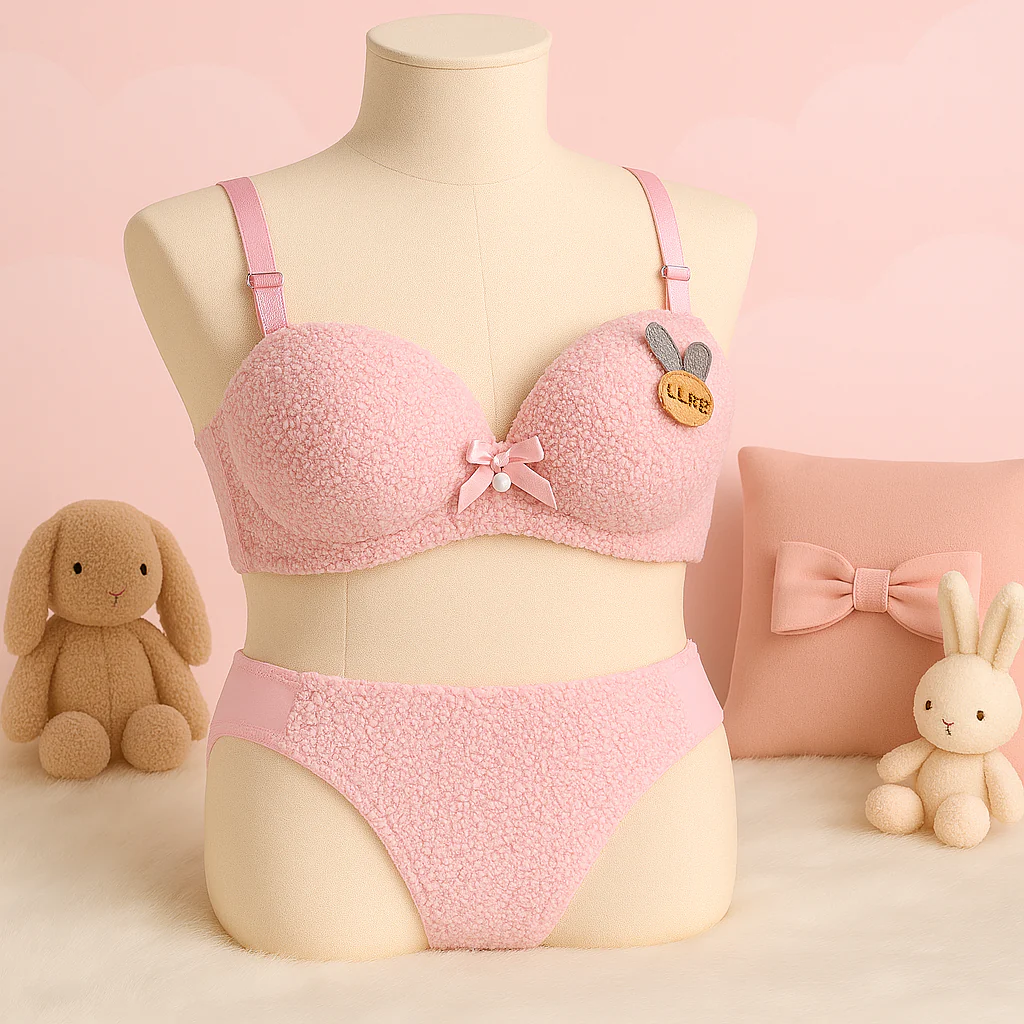 New High Quality Sexy Cute Soft Plush Design Bra & Panty Set E991