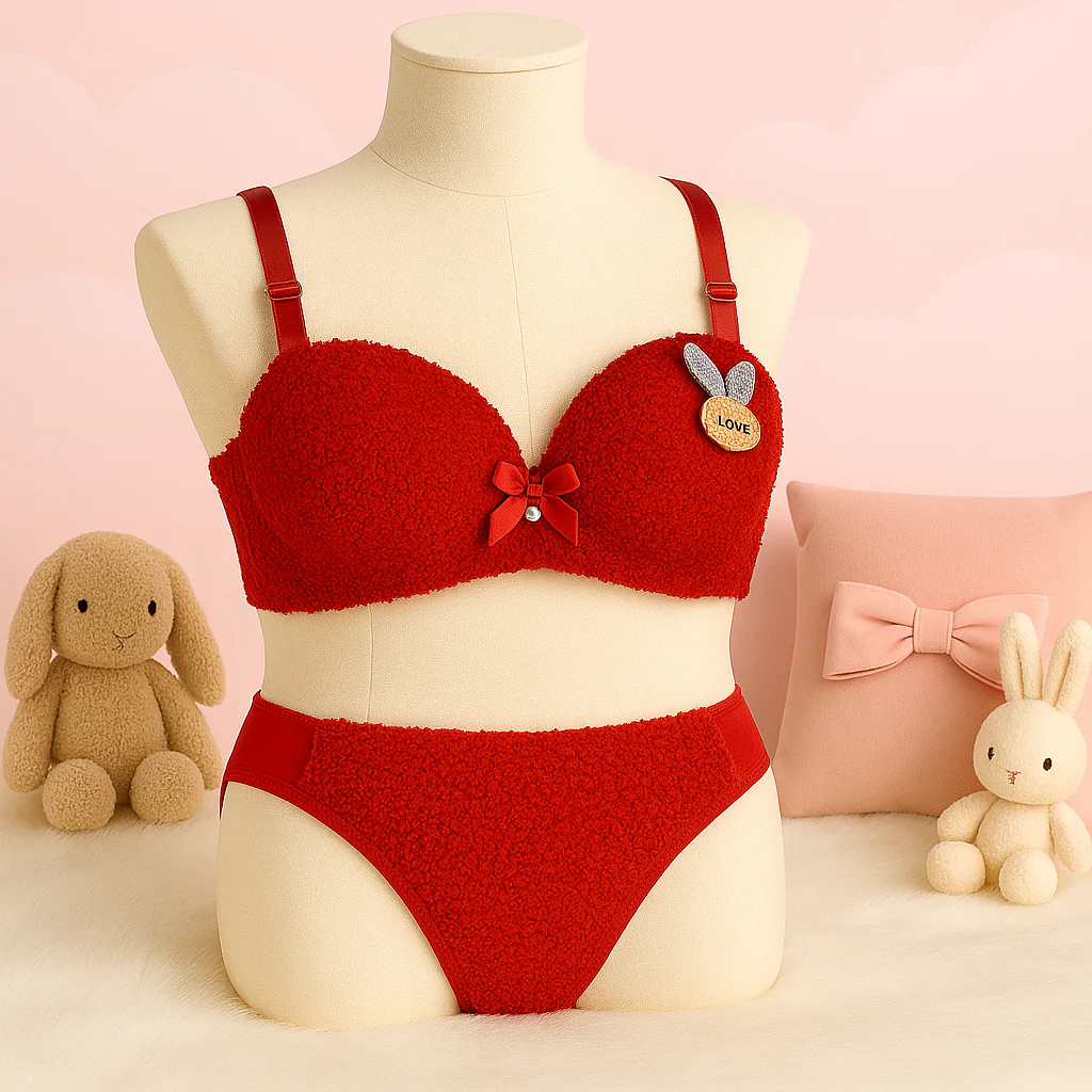 New High Quality Sexy Cute Soft Plush Design Bra & Panty Set E991